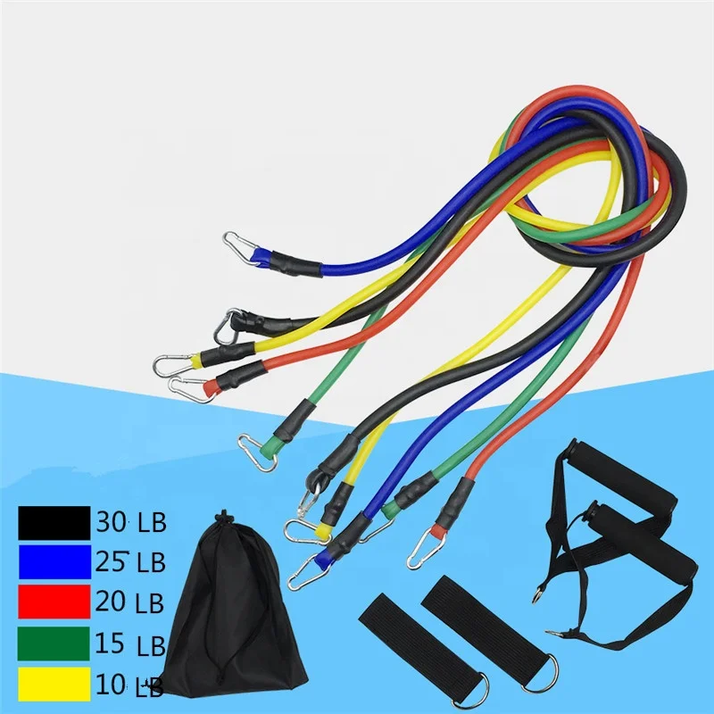 Hampool-Juego de bandas de resistencia de látex elásticas portátiles, 6 tubos, 11 Uds., cuerda de tracción de látex para Yoga, látex elástico portátil para Fitness