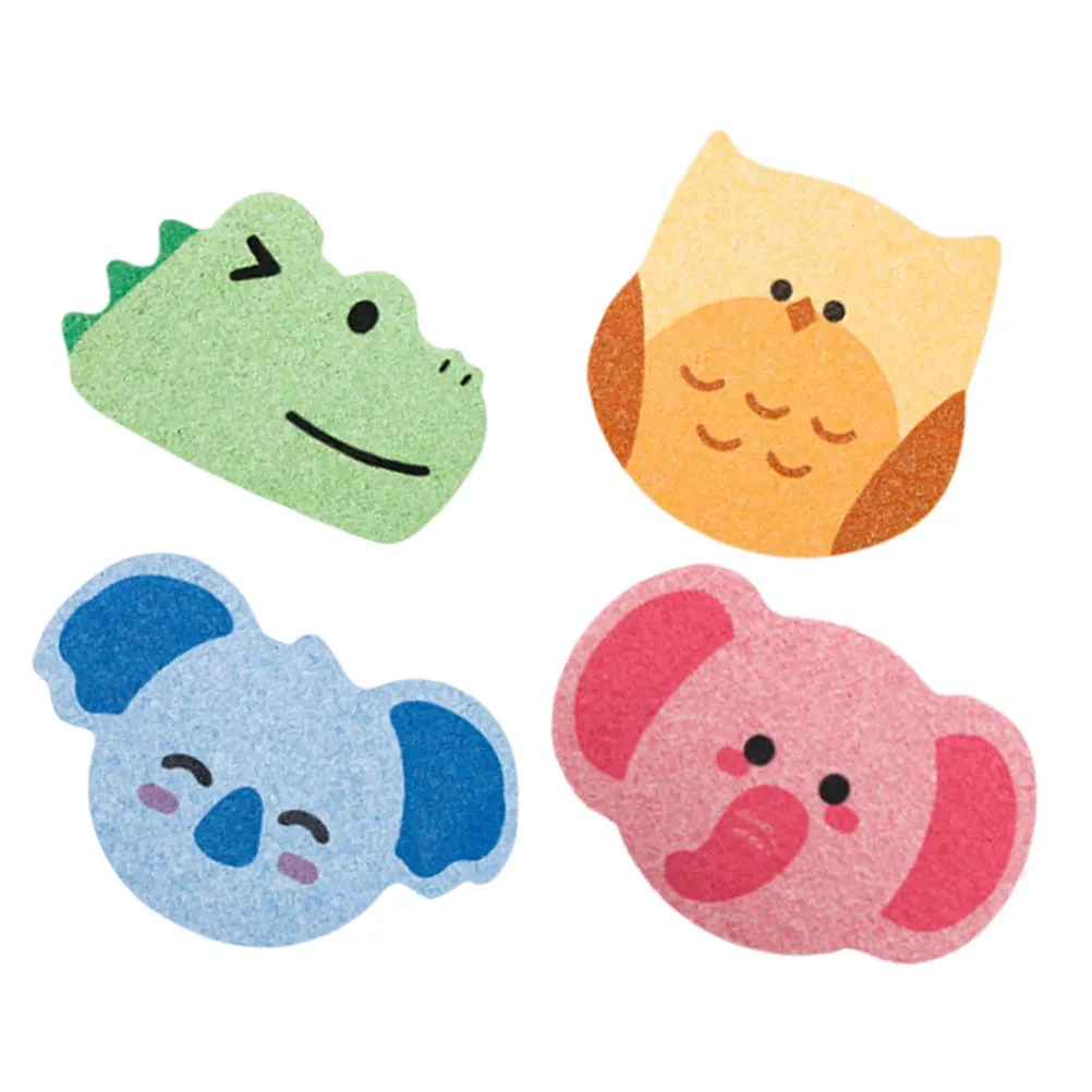 4Pcs Wood Pulp Cotton Bath Sponges Animal Shape Koala Owl Elephant Compressed Absorbent Gentle Skin Friendly Easy Grip Reusable