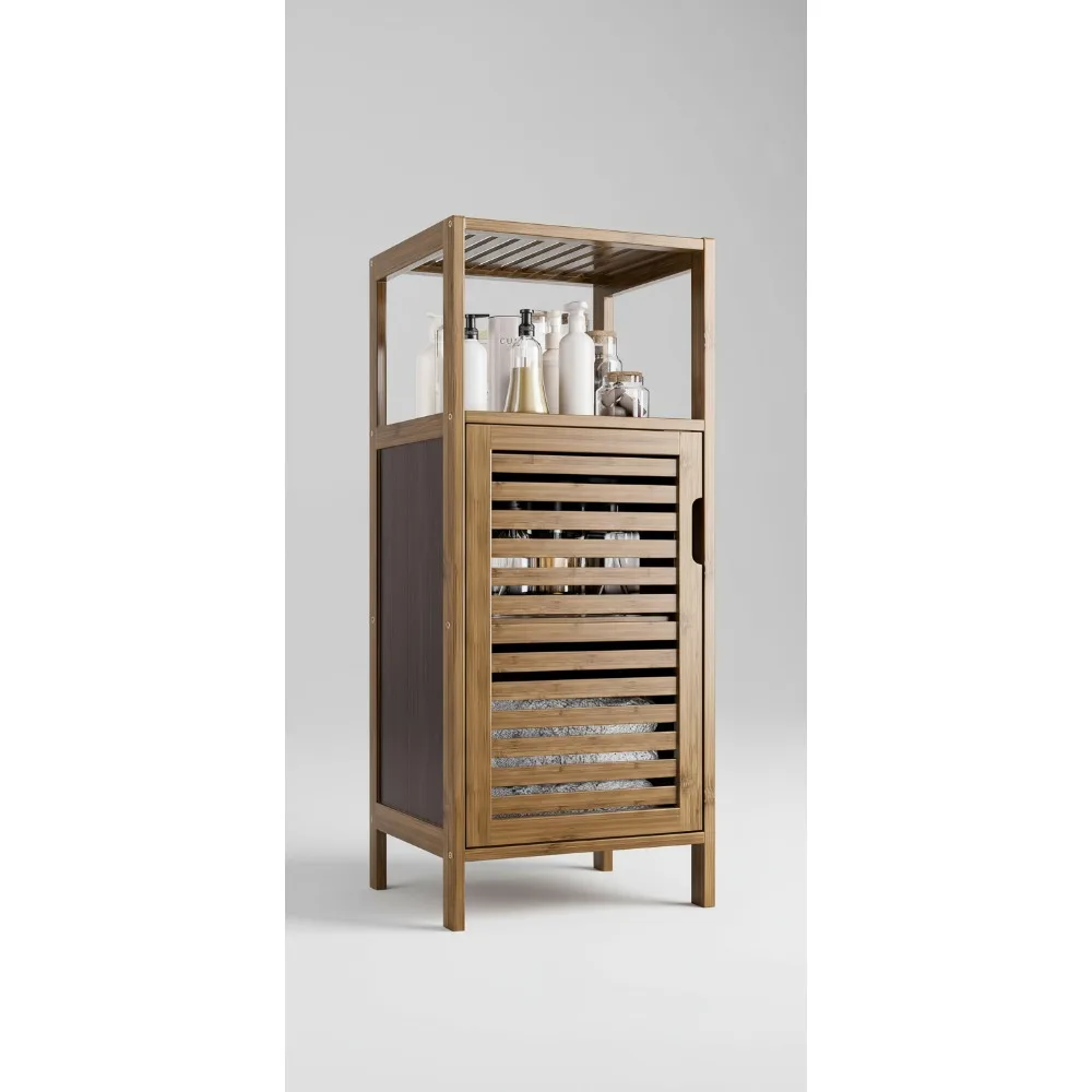 

4-Tier Bamboo Storage Cabinet, Freestanding Floor Organizer for Bathroom Kitchen Living Room Bedroom