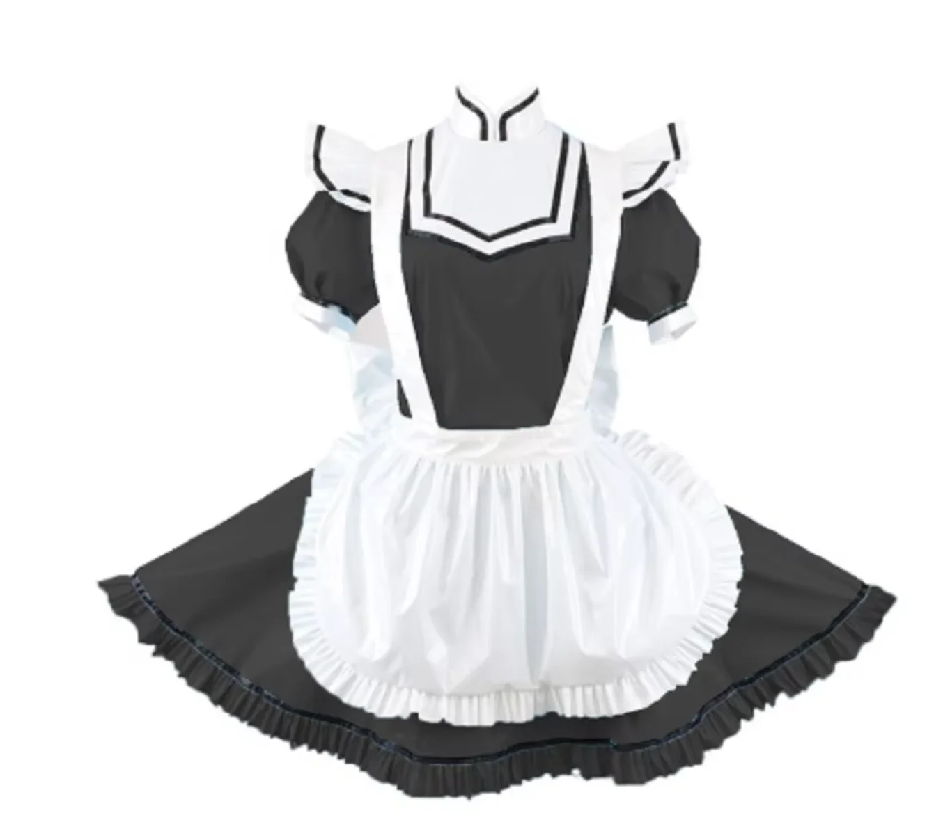 Women's French Short-sleeved High-necked One-piece Skirt for Girls Elegant Splicing Cosplay Mini Skirt Pvc Lolita Exotic Skirt