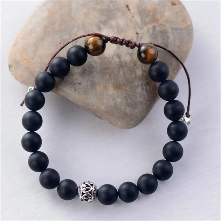 

8mm Frosted Obsidian Bracelet 7.5 inches Party Karma Unique Handmade Stackable Wear Women Prayer