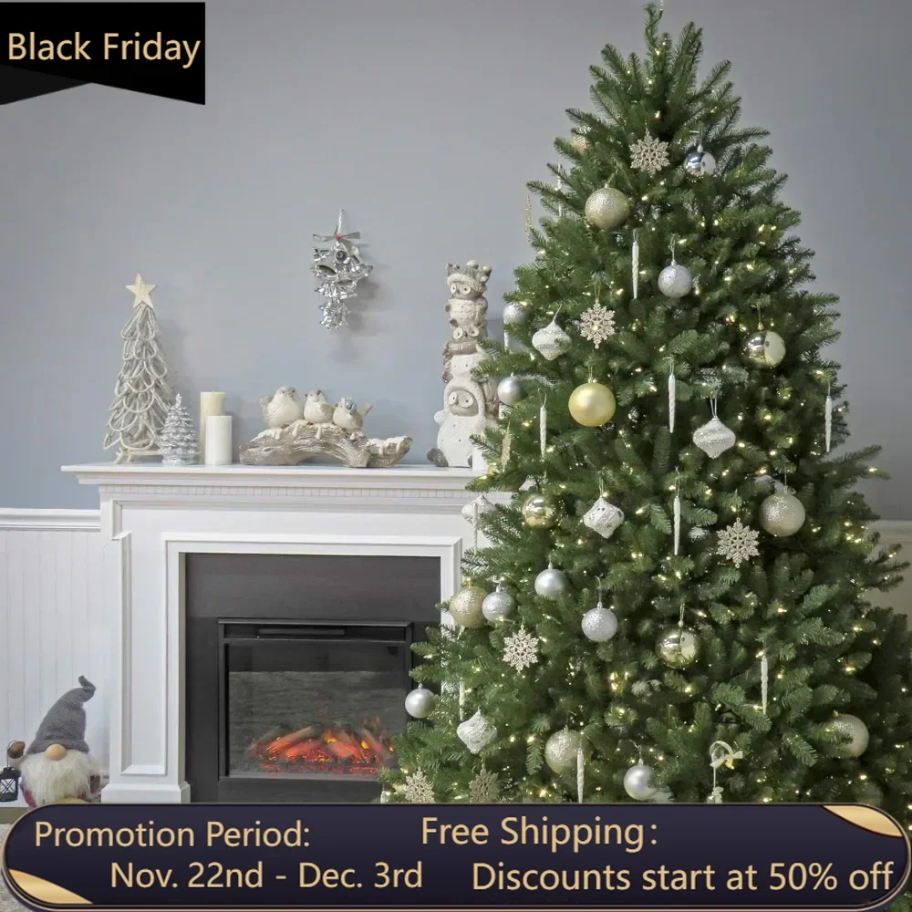 Pre-Lit Artificial Full Christmas Tree, Green, Dunhill Fir, White Lights, Includes Stand, 9 Feet,  home decoration accessories