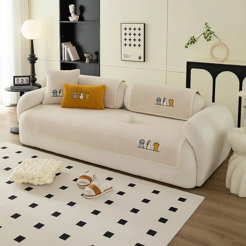 Soft Plush Sofa Cover for Living Room Decoration Furniture Universal Corner Towel Nonslip Soft Couch Cushion Thick Solid Winter