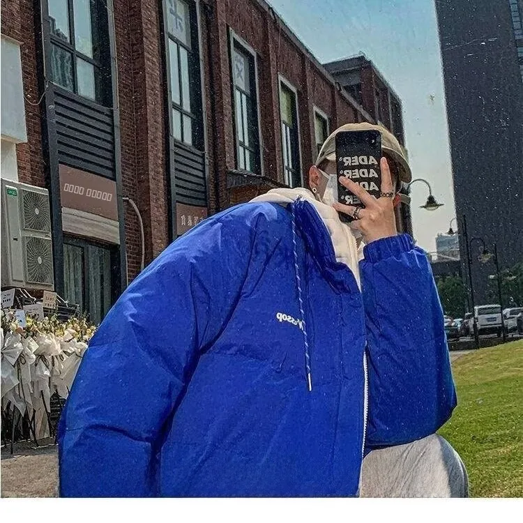 معطف رجالي مبطن بالخبز من Faionable Thiened Fce مصنوع من القطن Jaet Harajuku Sle تصميم بسيط ملابس خارجية شتوية من ألياف البوليستر