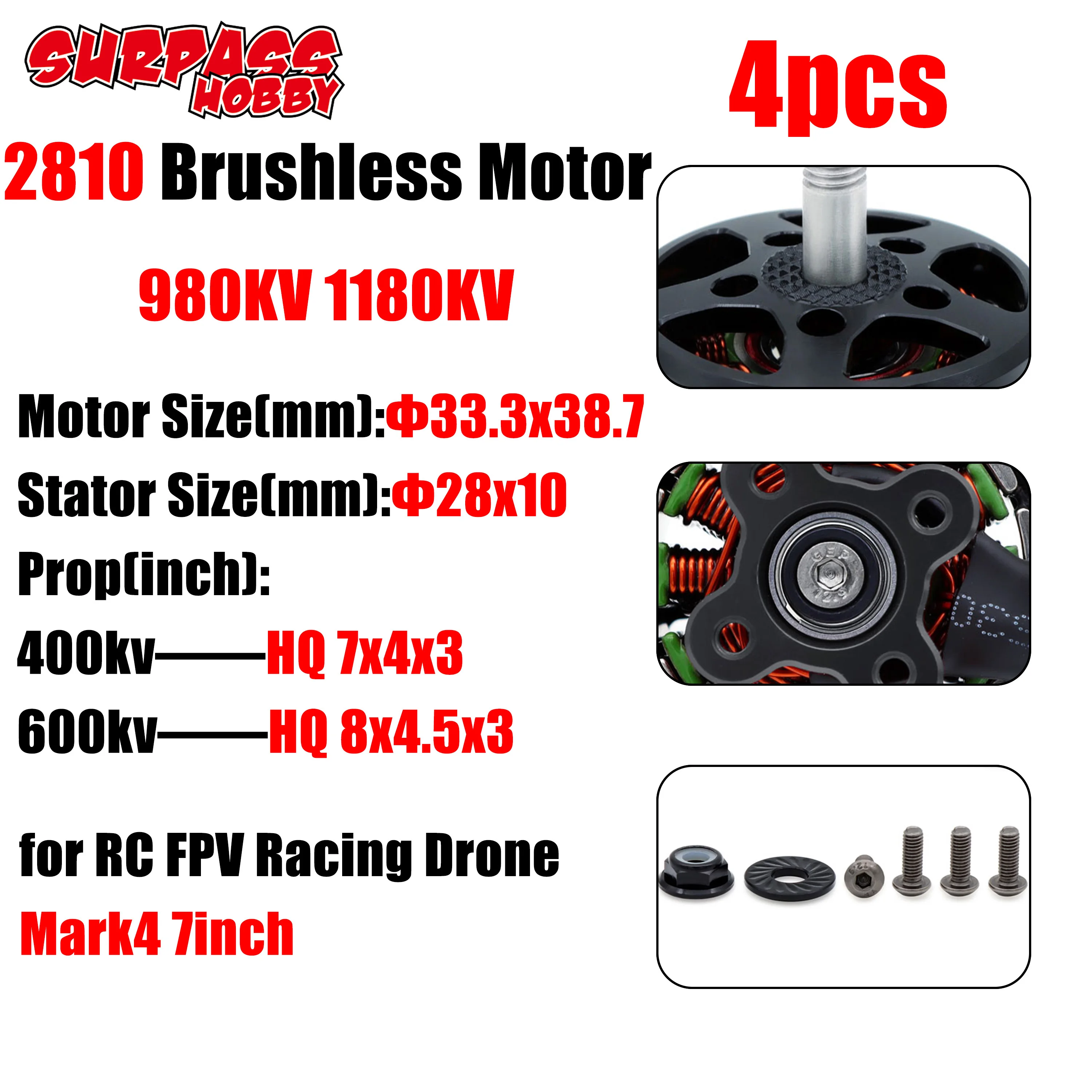 

4pcs Surpass Hobby BAT 2810 Outrunner Brushless Motor 980KV 1180KV for RC FPV Racing Drone Mark4 7inch Frame Freestyle APEX XL7