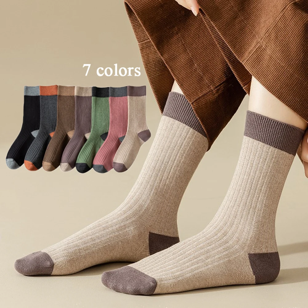 Autumn Winter Knitted Ribbed Ankle Socks Women Warm Mid-tube Sock Colorblock Men Fashion Casual Sports Comfort Soft Foot Hosiery