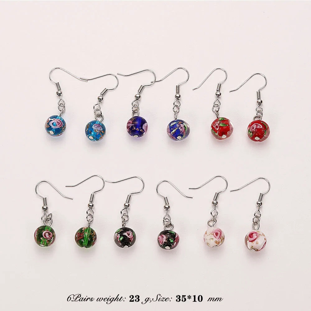 Wholesale Lots 6pairs Mix Style Hand-made Women\'s Romatic Heart Elegant Classic Dangle Earrings Murano Glass Earrings