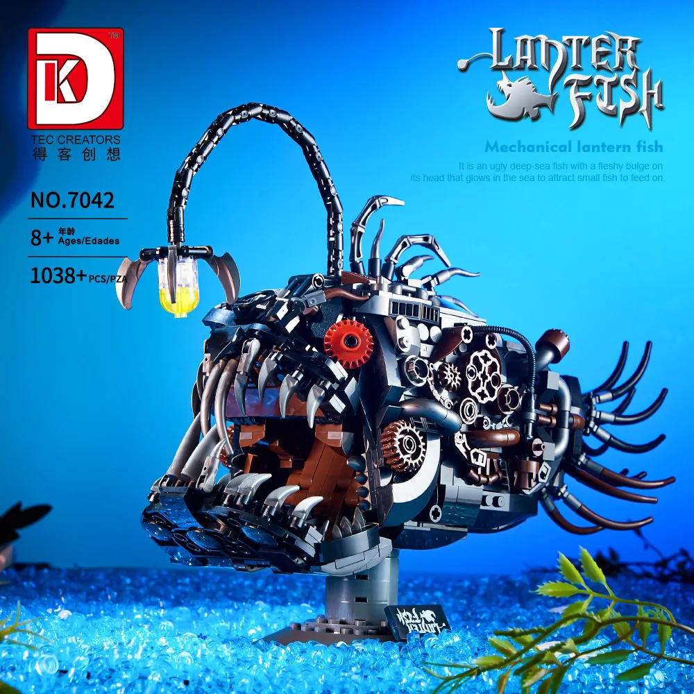 

Deke DK7042 mechanical lantern fish steampunk creative model ornament with light building blocks educational gift toy