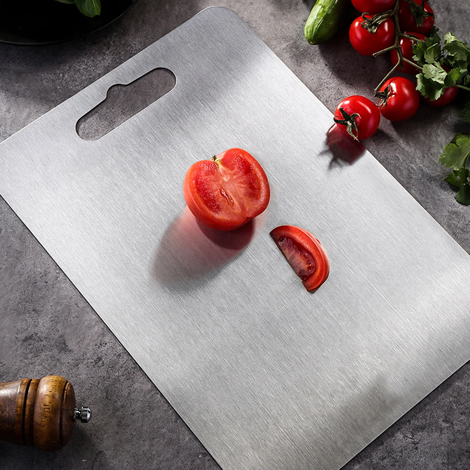

Stainless Steel Cutting Board Size S Rustproof Wear-Resistant Reversible Hanging Handle for Kitchen Cutting Block Bake Board