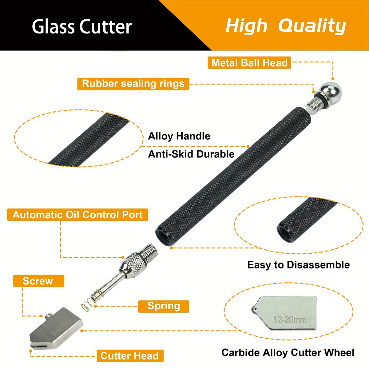5-teiliges Set Diamant-Glasschneidemaschine Professionelles Glasflaschen-Keramikfliesen-Spiegelschneidewerkzeug mit Ölzufuhr Diamant-Schneidestift