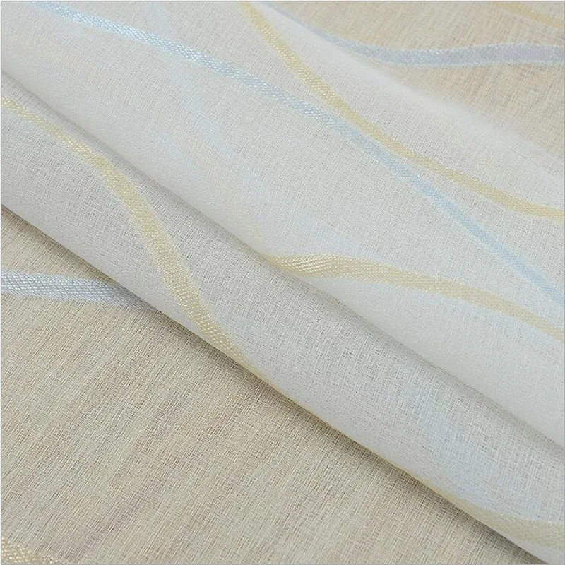 Modern Wave Striped Cotton Linen Voile Sheer Tulle Bedroom Curtains  For Living Room Kitchen Window Drapes Balcony Tulle Curtain