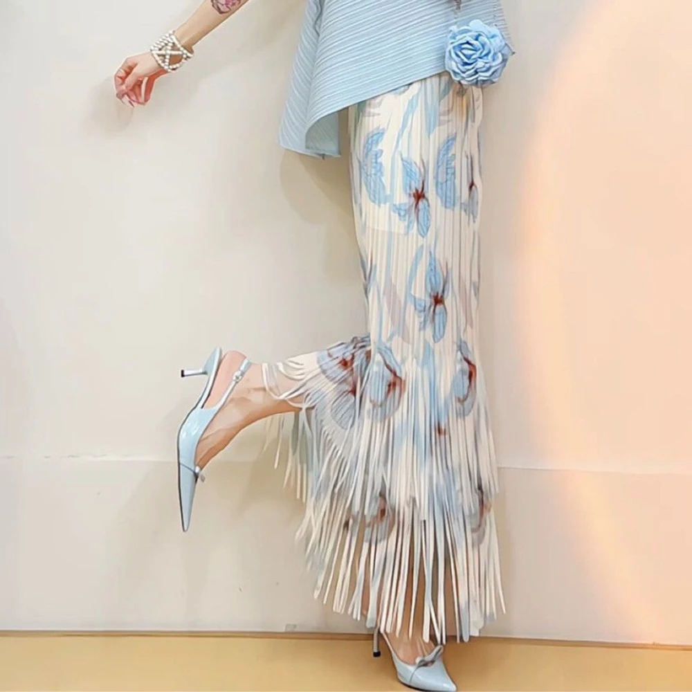 

Юбка с кисточками, летний костюм, темпераментный топ без рукавов 2025 года, плиссированный новый тонкий костюм, длинные юбки для женщин, свободные