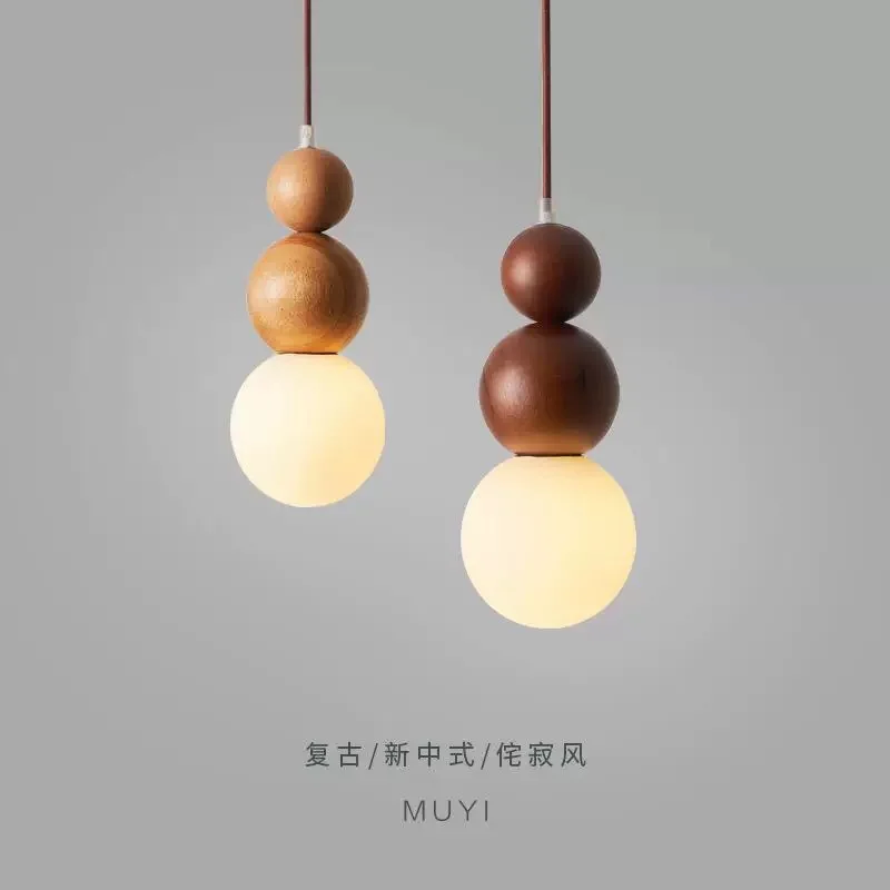 Nordic Walnut Wood Glass Pendant Light Modern Vintage Style Bedroom Bedside Corridor Aisle Dining Room Homestay Single Head Lamp