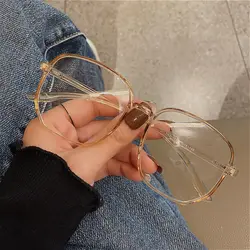 Anti Blue Light Myopia Glasses Large Irregular Glasses Women Polygon Spectacle Frame New Flat Lens Glasses