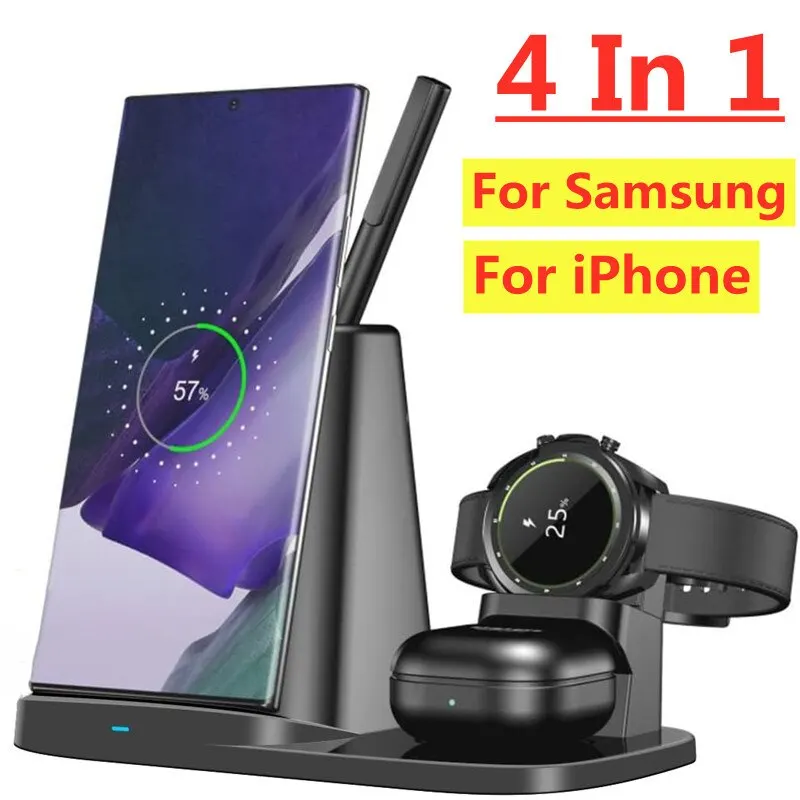 4 In 1 Wireless Charger Stand Fast Charging Station for iPhone 14 13 12 IWatch Samsung S22 S21 Galaxy Watch 5 Pro 4 3/Active 2 3