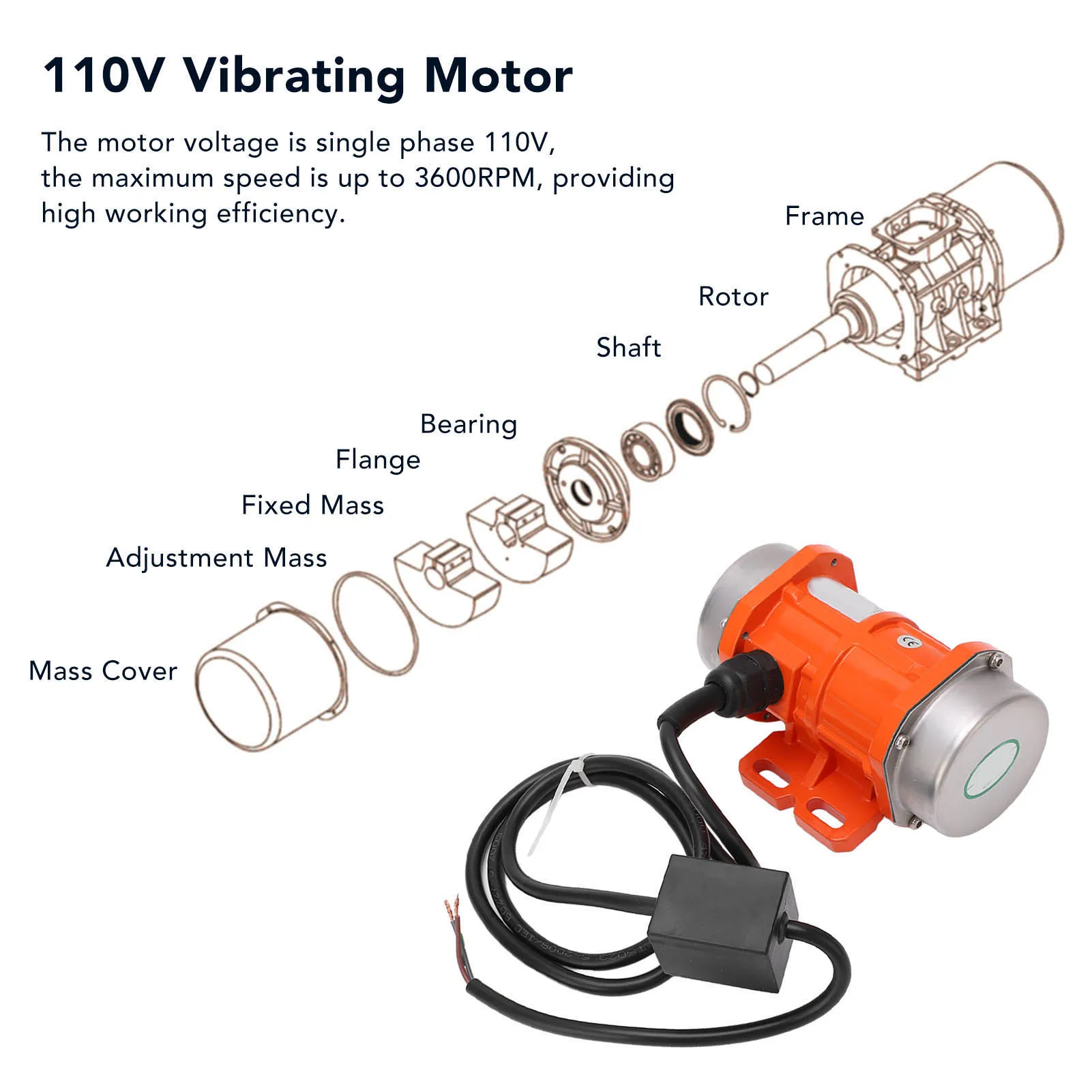 Vibrating Motor IP66 Waterproof Dust Proof Concrete Vibrator Motor 3600RPM Maximum Speed for Electric Power Construction