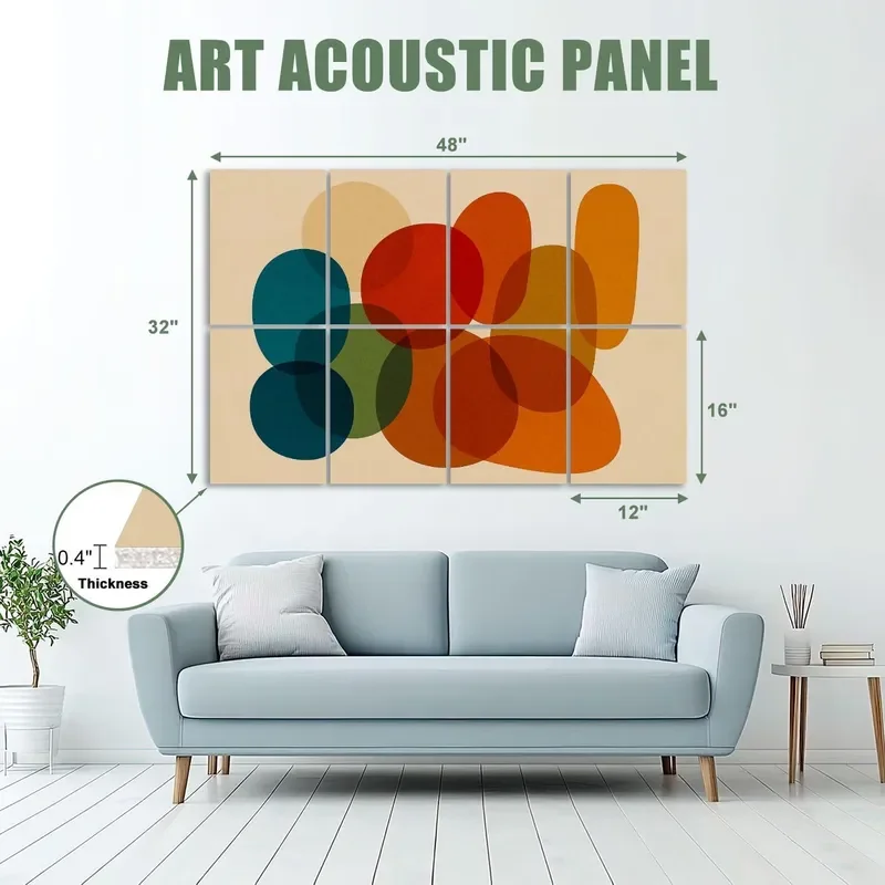 8 Pack Art Acoustic Panels Sound Absorbing Abstract Colorful Geometric Shapes Overlapping Ovals Warm Tones Decorative