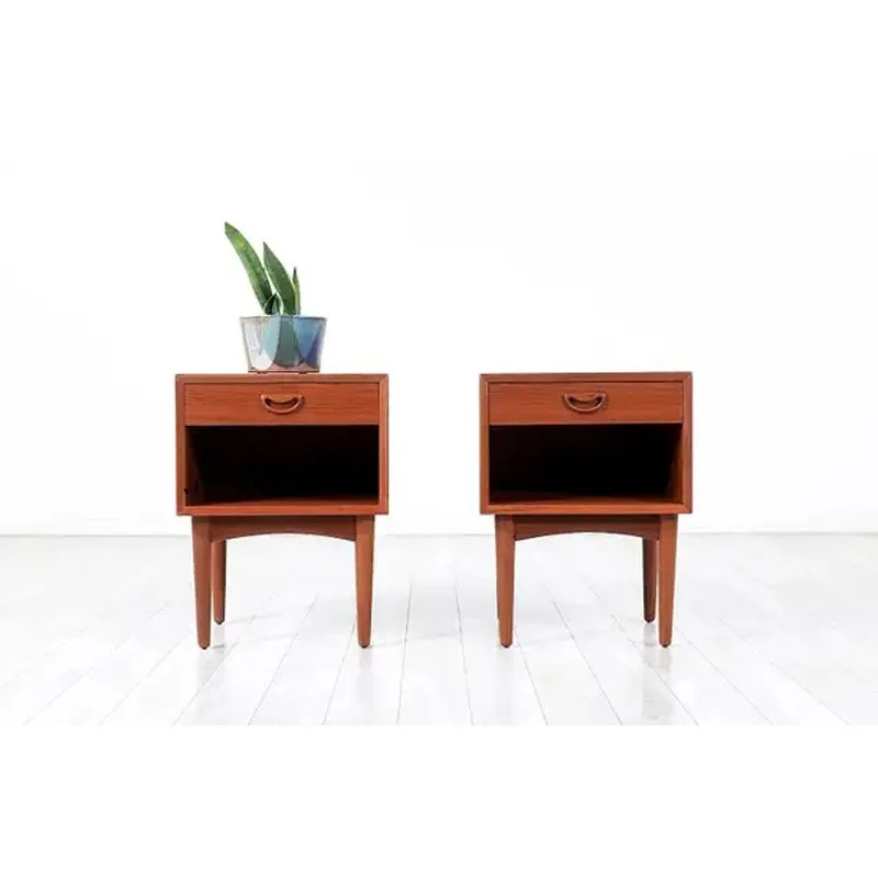 MCM style furniture medieval replica cherry wood bedside table 2