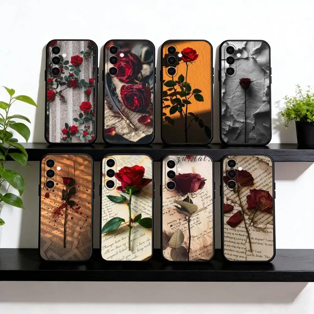 Rose Phone Case For Samsung Galaxy A73,A72,A71,A70,A53,A52,A51,Others Soft Black Cover