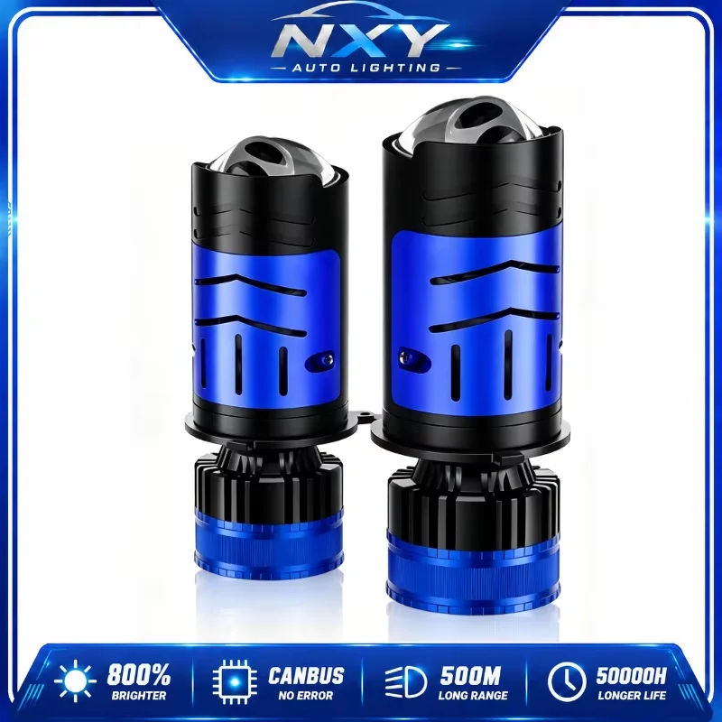 NXY T100 Motorized LED Headlight Bulb High Power Projector Lens Car Headlamp Electromagnetic Solenoid High Low Beam Retrofit Kit