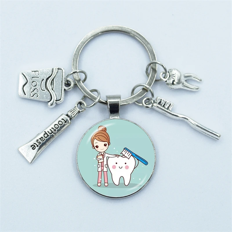 2023 New Dentist Dental Glass Keychain Dental Assistant Gift Dental Care Keychain Hoilday Party Souvenir