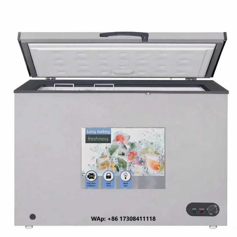 CE CB ETL Grey Slim Chest Horizontal Freezer Commercial Chest Freezer 285L Stainless Steel Fridge and Freezer for Home