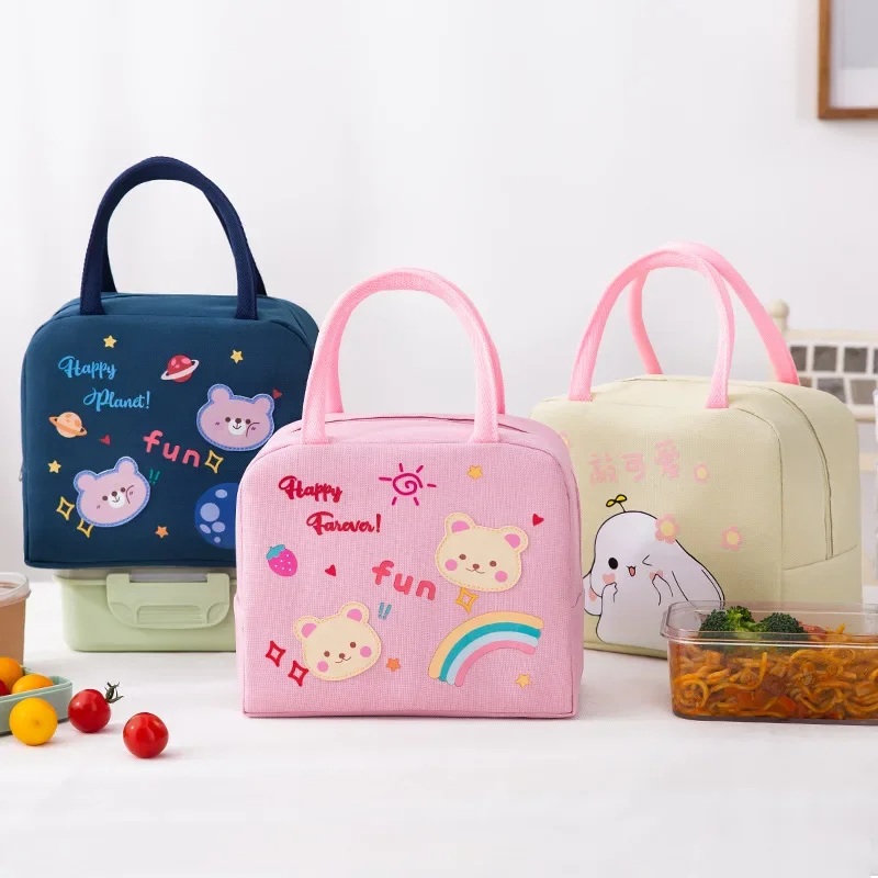 Fiambrera portátil de dibujos animados para niños y mujeres, bolsa de almuerzo gruesa de gran capacidad, bolsas de madre e hijo para niña