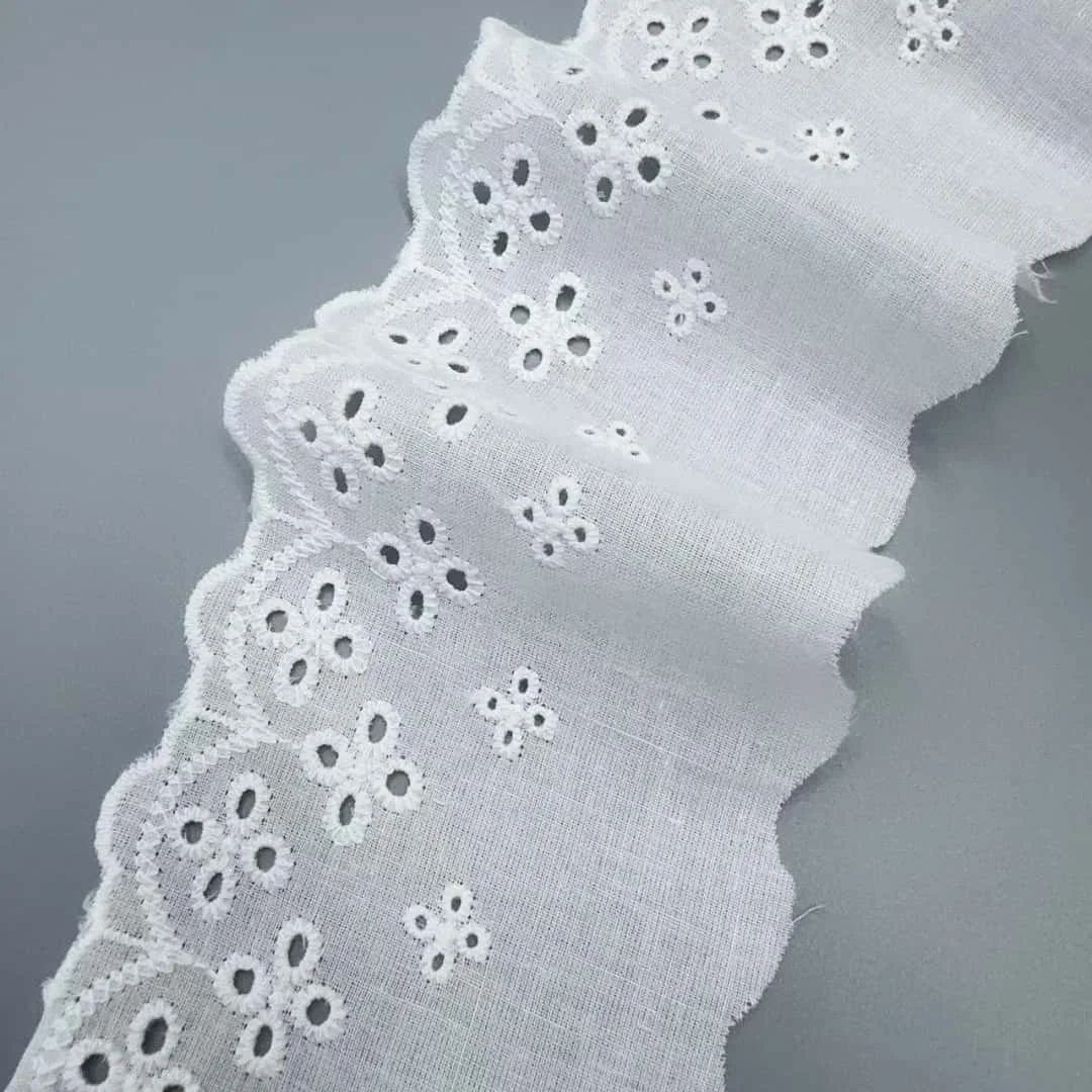 7.5cm Cotton Eyelet Lace Trim 4/16 Yards White Floral Scalloped Ribbon for Garment Sewing Wedding Home Decor view 5