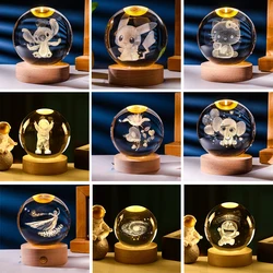 6cm 3D Crystal Ball Stitch Pikachu Doraemon A Dream Hello Kitty Crystal Planet Night Light Laser Carving Children's Gifts