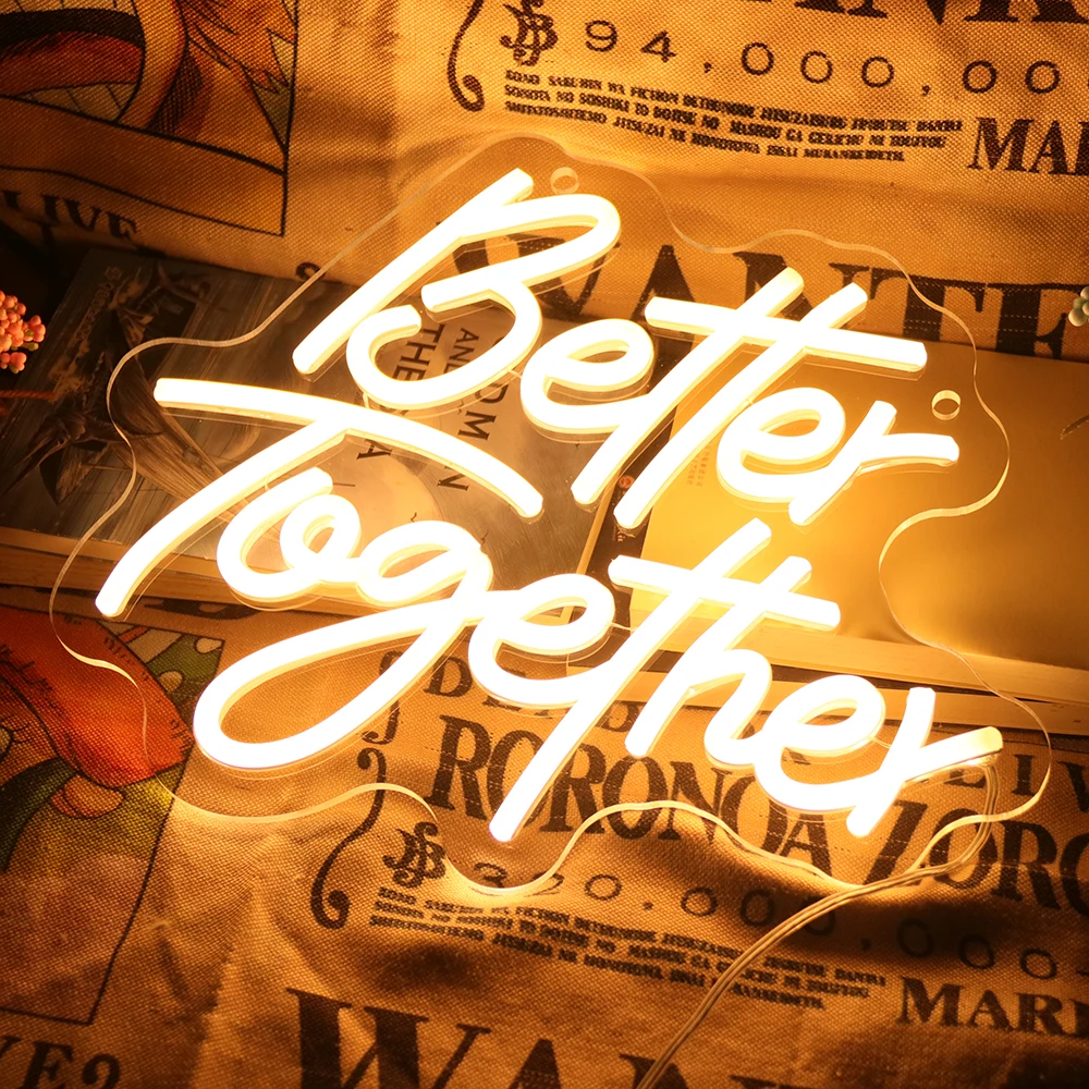 LED Flex Neon Better Together Neon Light Sign Silicone Tube With Transparent Acrylic Led Letters For Indoor Wedding Party Decor