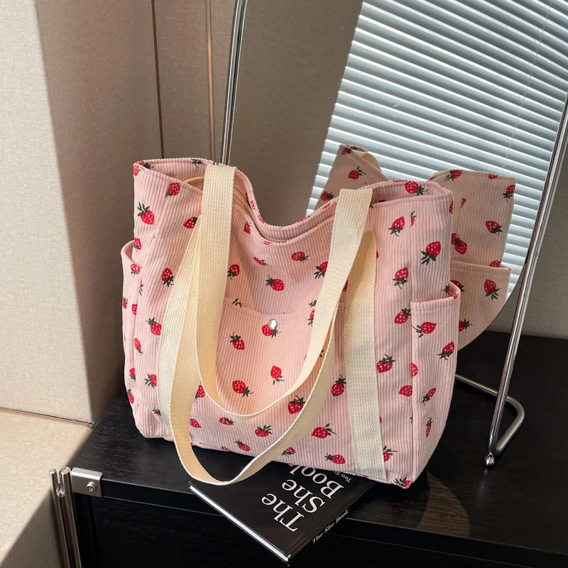 

Fresh Sweet Girl Handbag Fashion High Quality Corduroy Printed Shoulder Bag Leisure Shopping Commuter Women's Underarm Bag