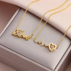 Cute Gold Color Love Heart Pendant Necklaces For Women Ladies Romantic Wedding Jewelry Female Clavicle Chain Girls Party Gifts