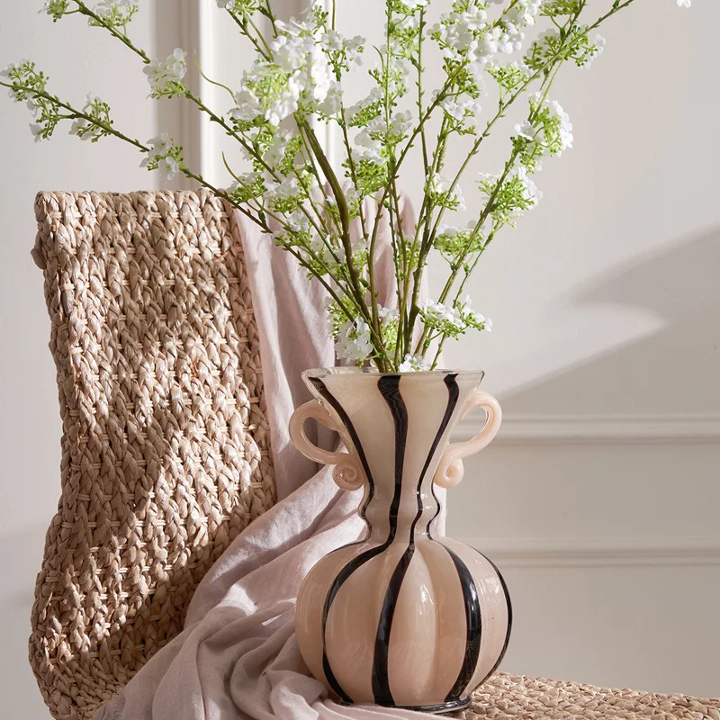 DSA striped binaural glass handmade vase ornament premium hydroponic flower arrangement dining table living room decoration