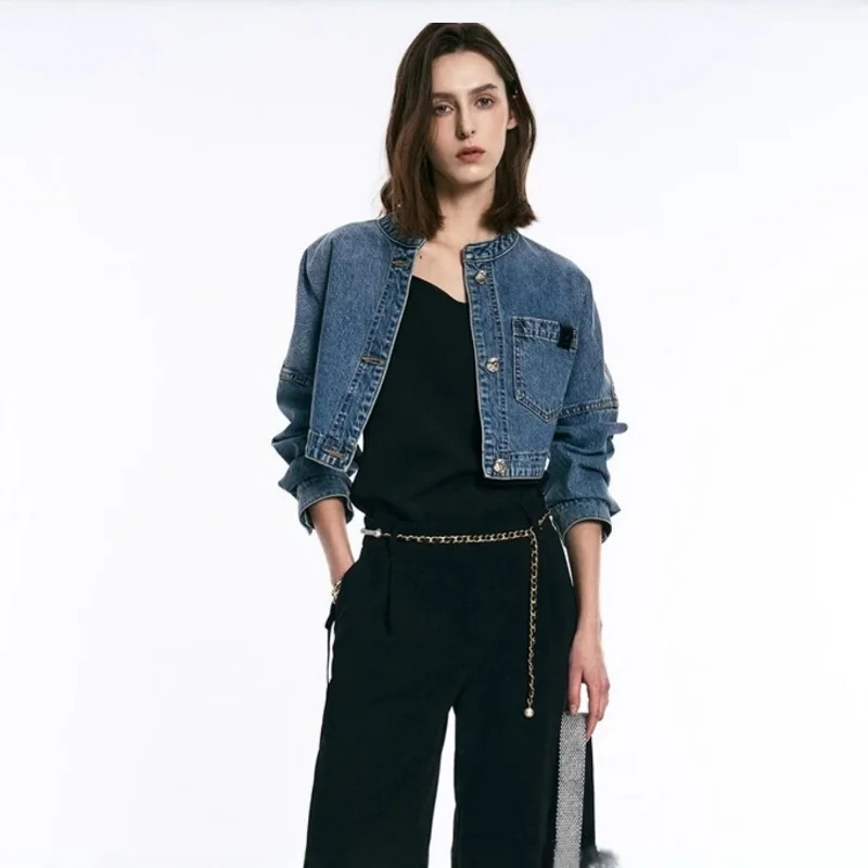 カジュアルレトロショートデニムジャケットレディースファッション春オープンスプリングOBZ*25オールマッチルーズジーンズアウター5680