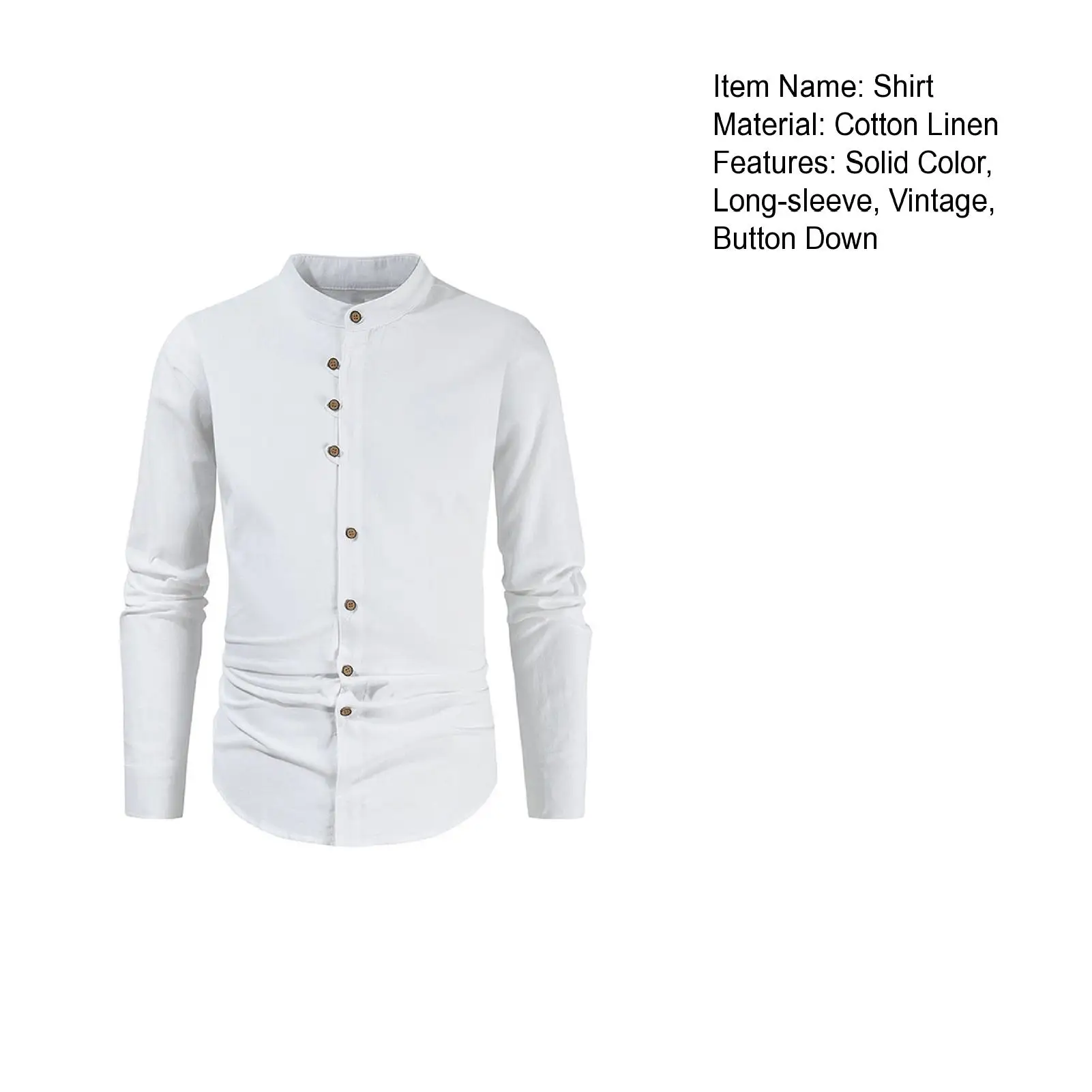Men's Linen Shirt Thin Long Sleeved Casual Loose Cotton Linen Shirt Top White Men's Clothing