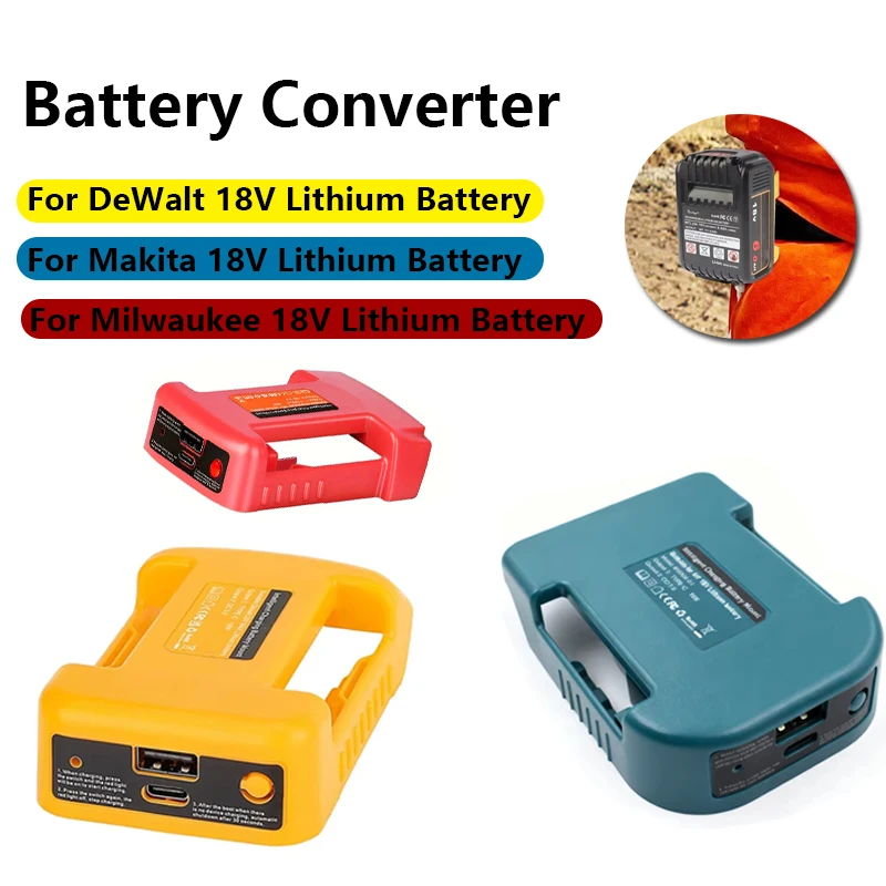 

Battery Converter Belt Clip with USB USB-C For Dewalt Makita Milwaukee 18V Lithium Battery Mounting Base Clip Power Bank Charger