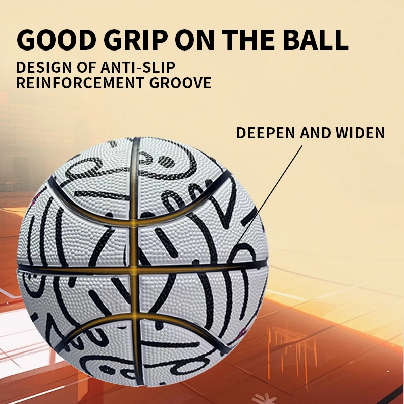 Graffiti-Basketball, schwarze und weiße Linien, Studententraining, Basketball Nr. 5, hohe Elastizität, Indoor- und Outdoor-Basketball