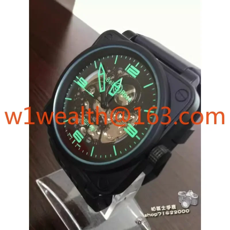 BR01-92 Automatic mechanical watch, transparent mechanical watch, men's watch, green character