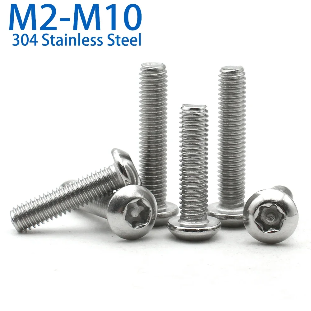 M2 M3 M4 M5 M6 M8 M10 304 Stainless Steel Six Lobe Torx with Pin Round Head Button Security Screw Bolt Anti-theft Tamper Proof