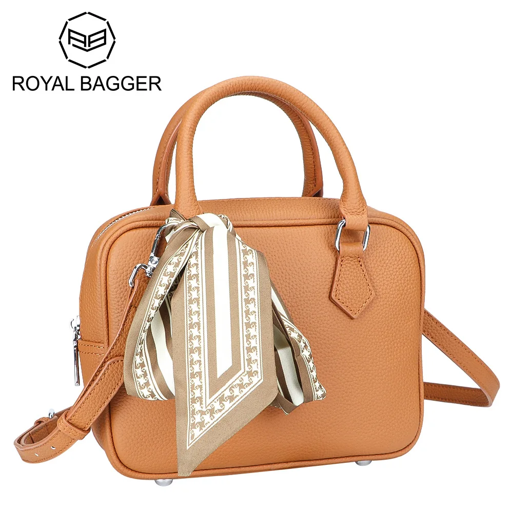 Royal Bagger Genuine Leather Handbag, Fashion Soft Leather Crossbody Bag, Zipper Shoulder Purse for Women 1634