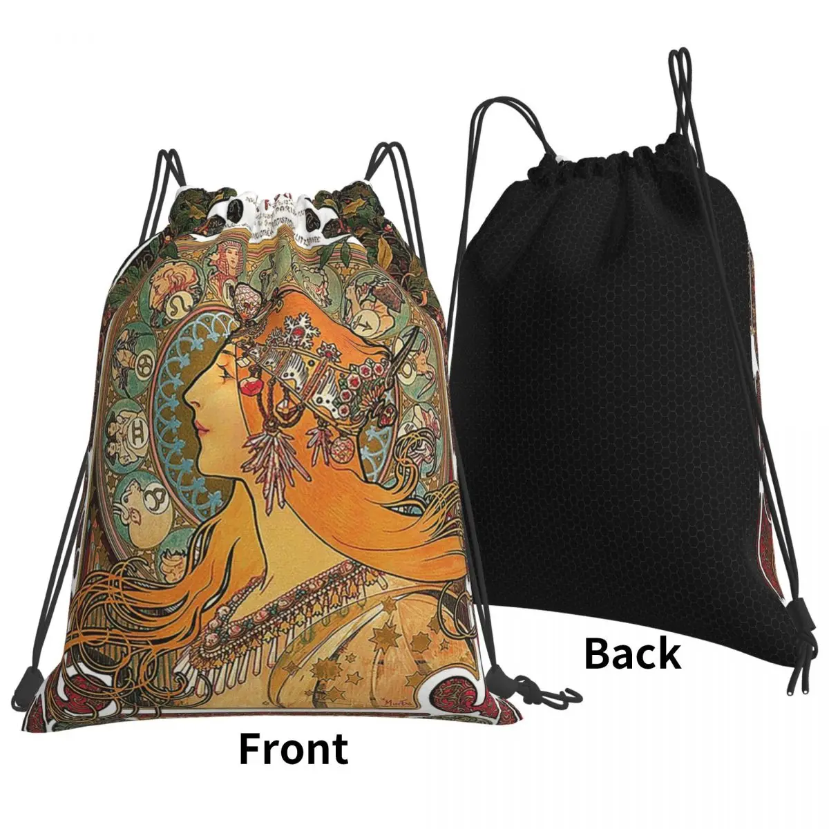 Zodiac (Original Version), By Alphonse Mucha (1896) ORIGINAL COLORS Backpacks Portable Drawstring Bags Sports Bag Book Bags