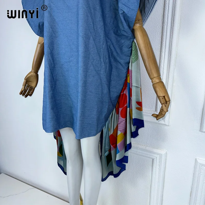 WINYI oryginalna moda sukienki dżinsowe afrykańska damska wakacyjna impreza Maxi w stylu Casual kaftan plaża odzież damska 2024 sukienka boho