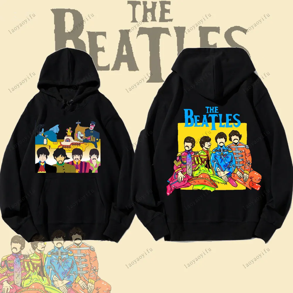 

Beatles Abbey Road&Logo Rock Band Graphic Print Autumn Winter Men's and Women's Long Sleeved Hoodie Casual Loose Pullover