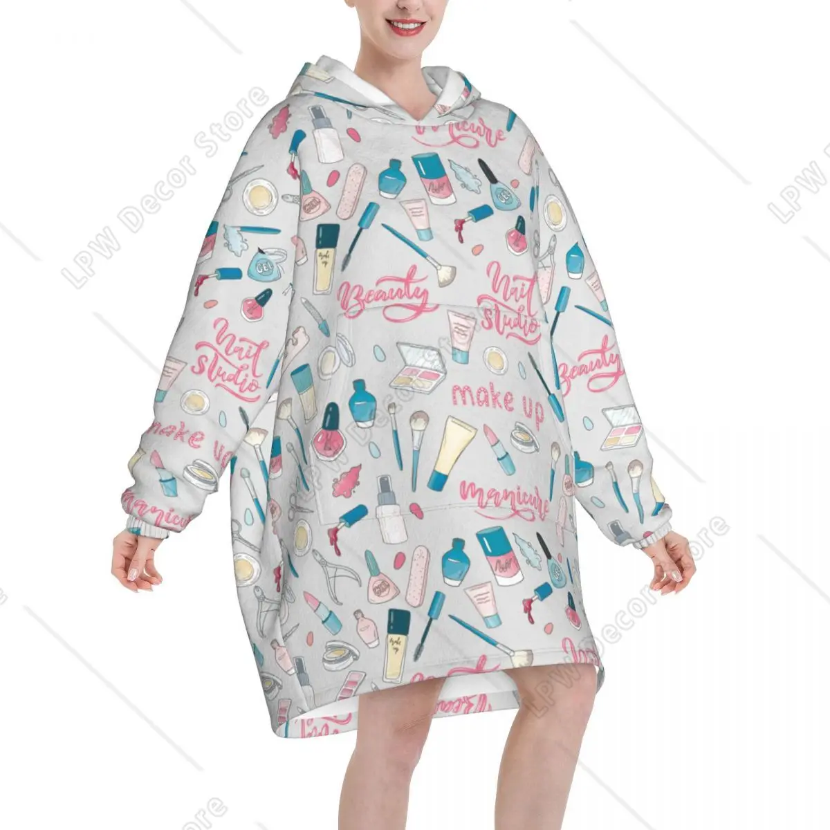 Nail Artist Make Up Manicure Beauty Wearable Blanket Hoodie Gifts for Women Nail Studio Art Blanket Sweatshirt