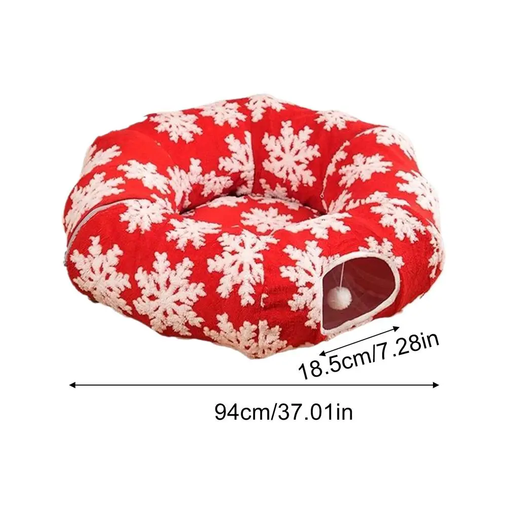 Christmas Tunnel Cat Bed Kitten Donut Nest Kitten Tunnel Cushion Indoor for Living Room Balcony Enrichment Home Bedroom Exercise