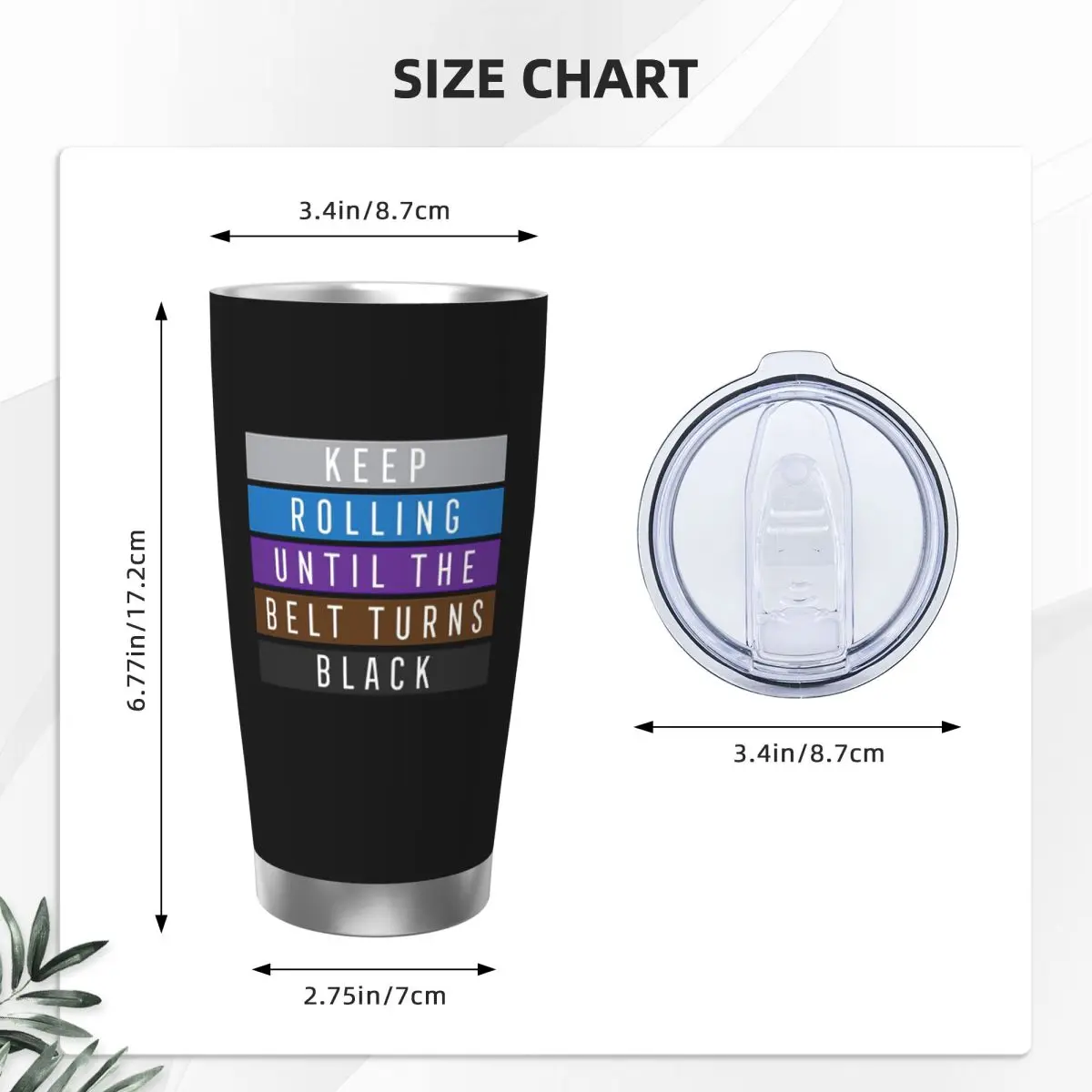 Jiu Jitsu BJJ Keep Rolling Light Stainless Steel Tumbler Vacuum Insulated Mugs Thermal Cold Cup Straw With Lid 20oz
