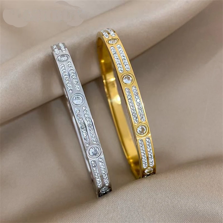 316L Stainless Steel Retro Simplicity Zircon Snap Bracelets Ladies Fashion Trend High Jewelry Accessories Party Gifts