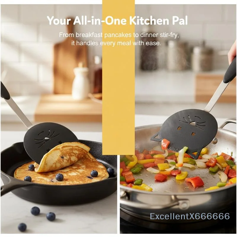 Picture 5: Cat Shaped Nonstick Slotted Nylon Spatula Heatproof Handle For Frying Eggs Pancakes