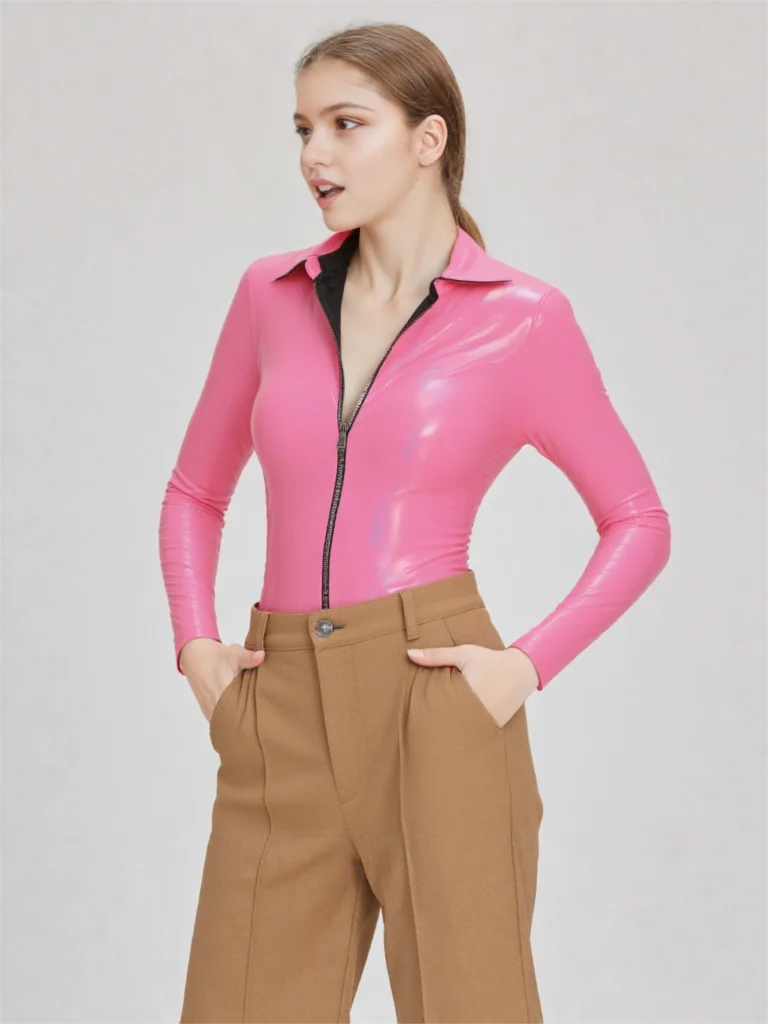 

Женский блестящий комбинезон из искусственной кожи из ПВХ, боди с длинными рукавами, сексуальная одежда для косплея, клубная одежда, трико из искусственной кожи на молнии, колготки с открытой промежностью