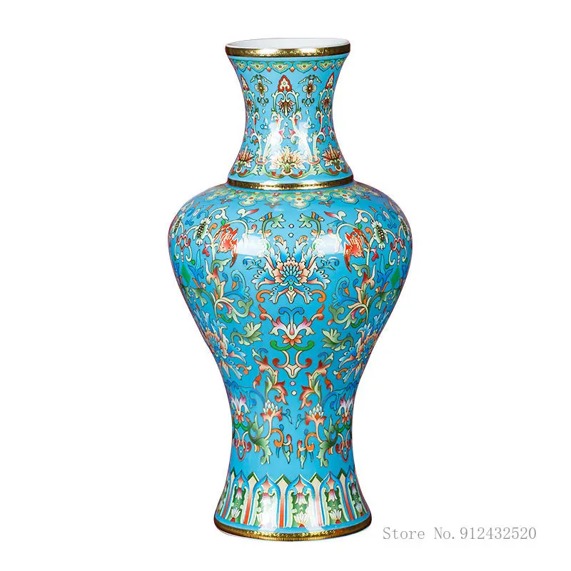 

New Chinese Style Ceramic Jingdezhen Vase, Home Living Room Office Decor, High Sense Noble Elegant Enamel Color Flower Ware, 1Pc